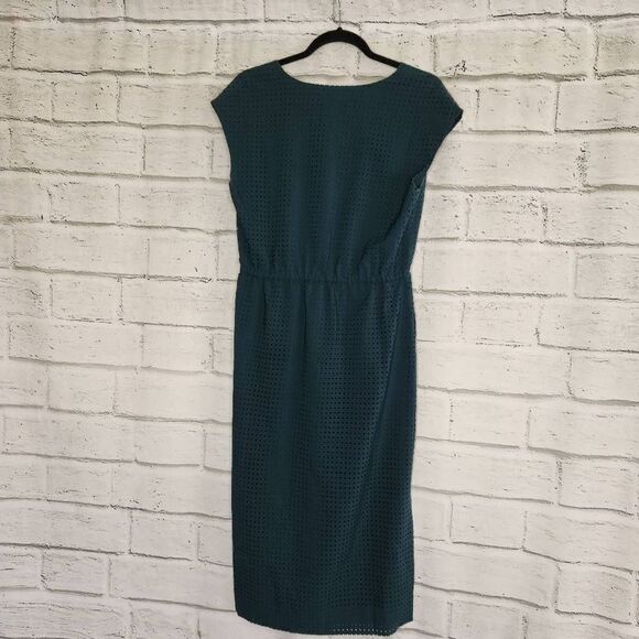 J. Crew Perforated Laser Cut Diamonds Draped Midi Dress Green Size 6 Holiday - Picture 8 of 14